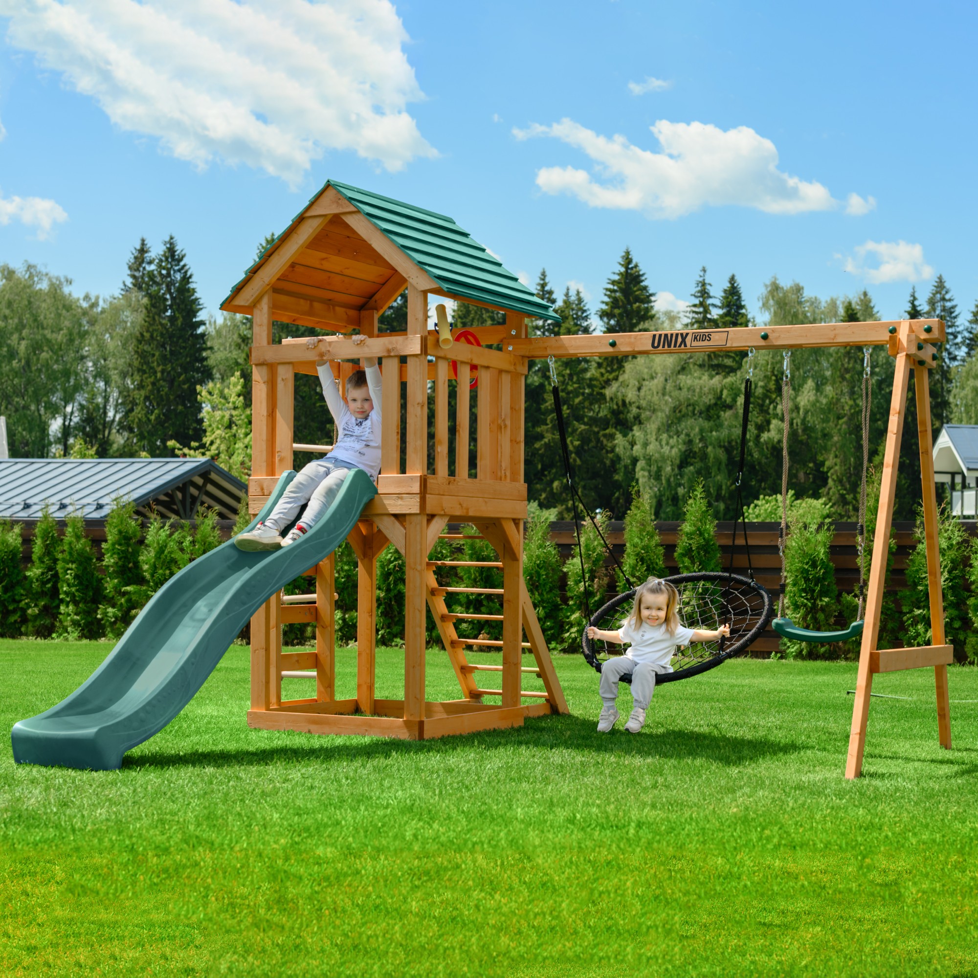 Детский игровой комплекс Unix Kids (6 in 1) PLU6IN1DG Dark Green 2000_2000