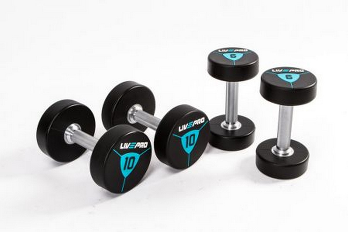 Гантели в уретане 10 кг Live Pro Premium Urethane Dumbbells LP8000-10 1200_800